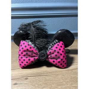 Disney Parks Minnie Mouse Ears Black Sequin Pink Polka Dot Bow Youth Hat‎